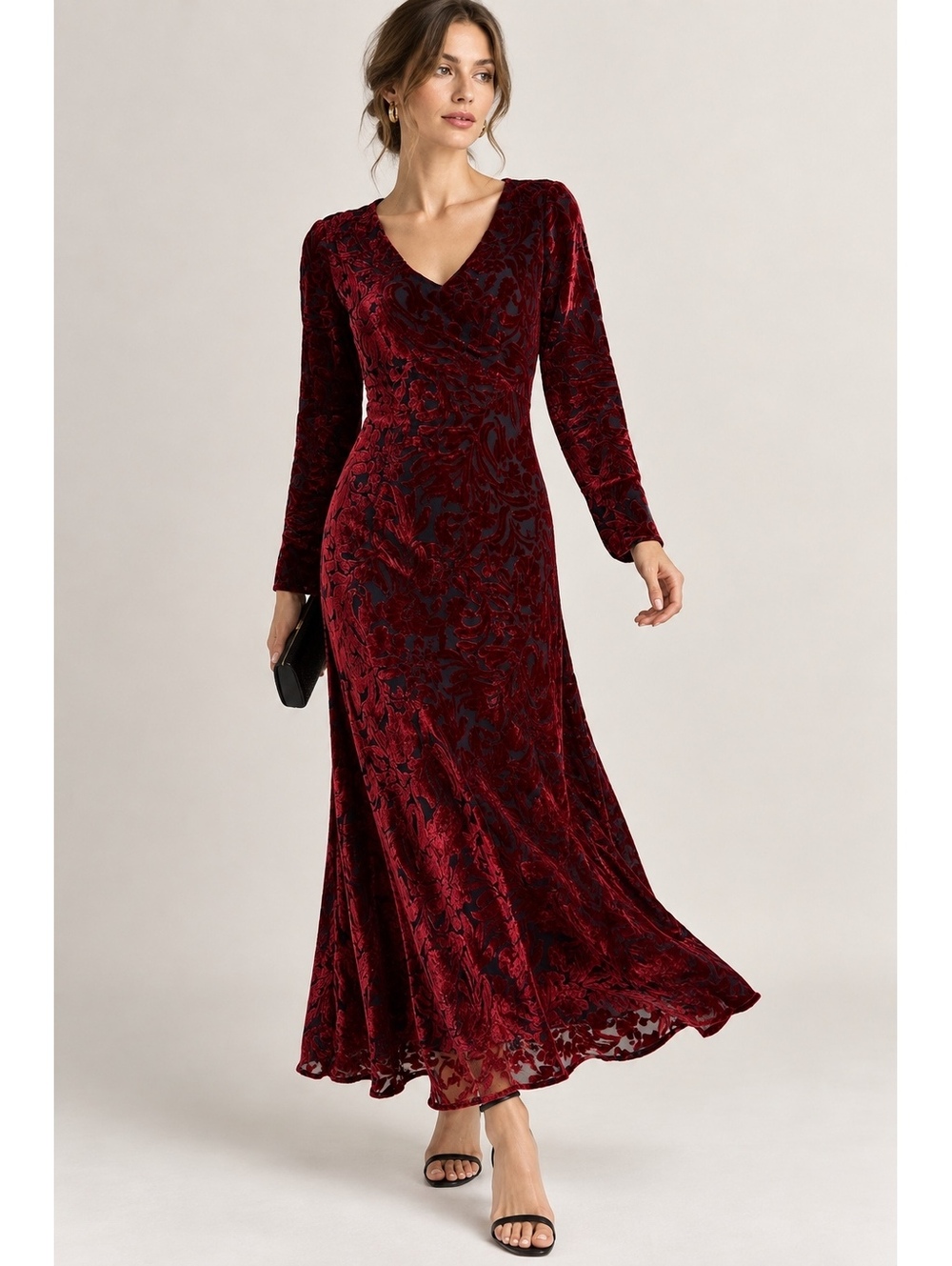 Vintage Tessuto Whimsygoth Silk Maxi Dress Sz S Burnout Velvet Mesh Red Black